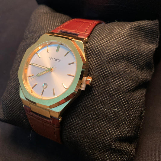 BESTWIN Classic Men's Analog Watch with Leather Strap – Elegant Dress Timepiece