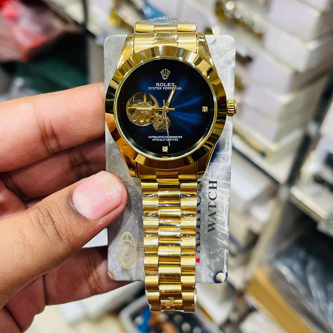 Rolex Oyster Perpetual – Gold Skeleton Dial | Automatic Men's Watch