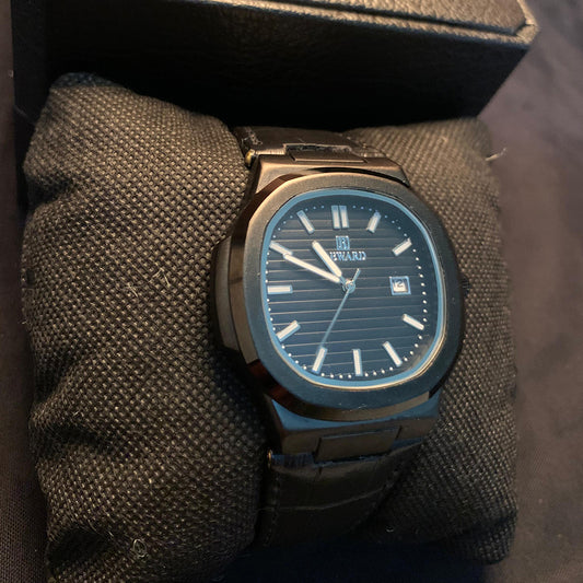 REWARD Black Men's Dress Watch – Date Display & Leather Strap