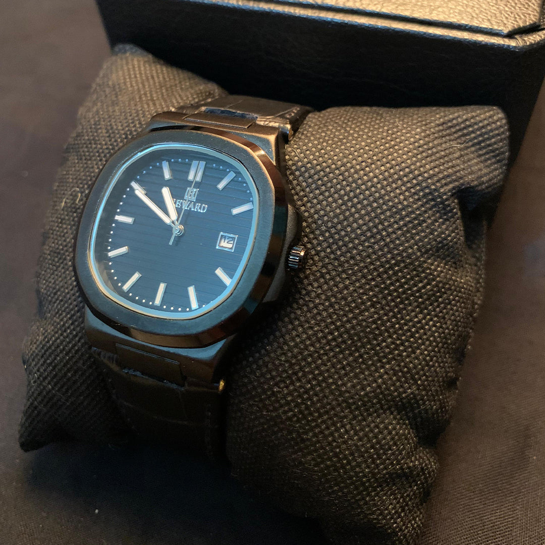 REWARD Black Men's Dress Watch – Date Display & Leather Strap