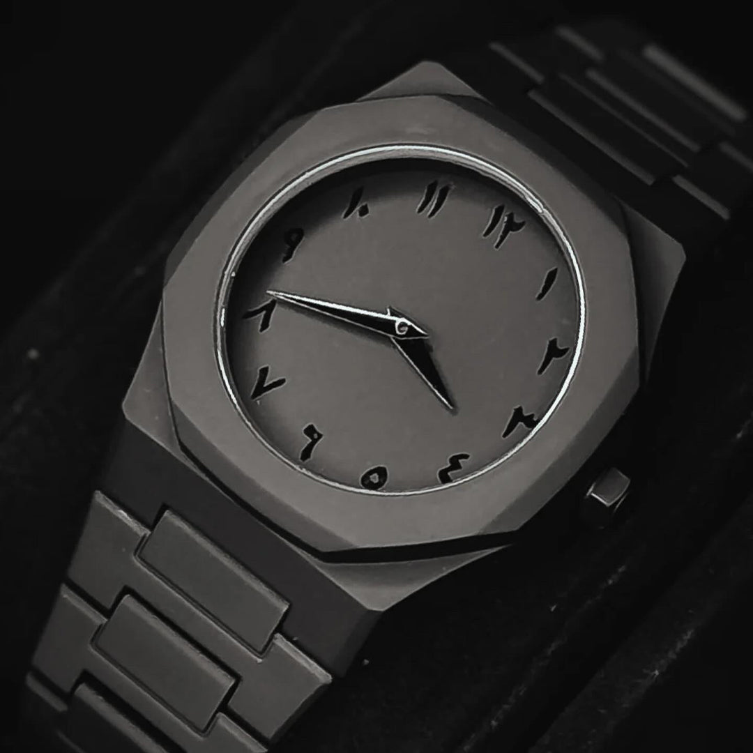 Matte Black Arabic Dial Watch – Ultra-Minimalist Timepiece