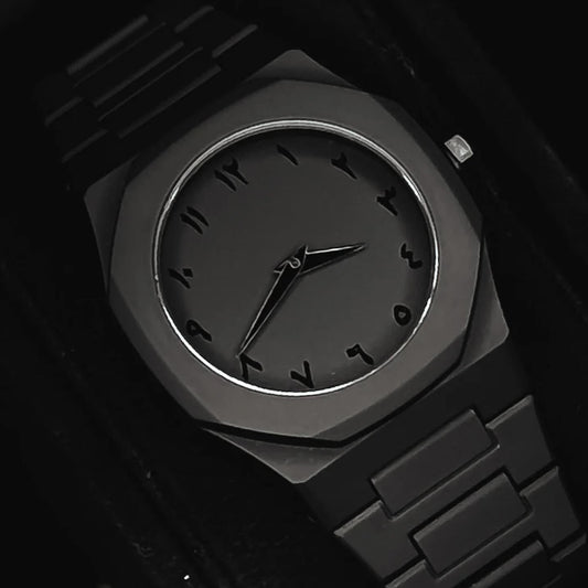 Matte Black Arabic Dial Watch – Ultra-Minimalist Timepiece