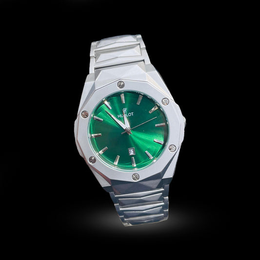 Hublot Octagon Series – Luxury Steel Watch (Silver, Black, Green Dials)