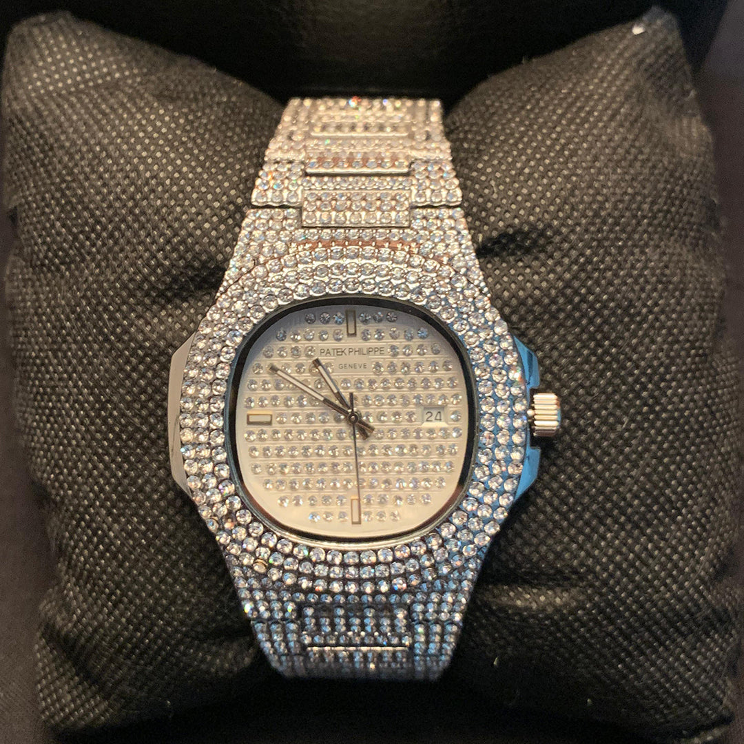 SILVER ICED OUT PATEK PHILLIPE