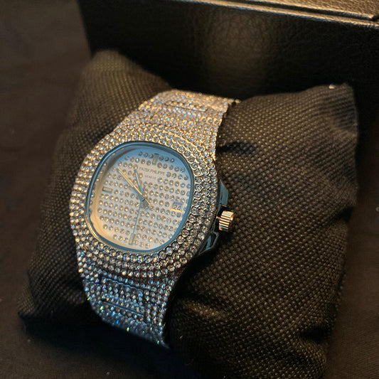 SILVER ICED OUT PATEK PHILLIPE