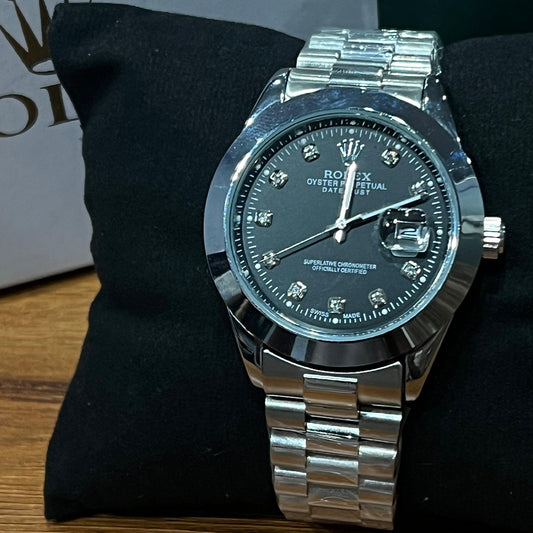 Rolex Datejust – Black Dial with Diamond Hour Markers (Stainless Steel)