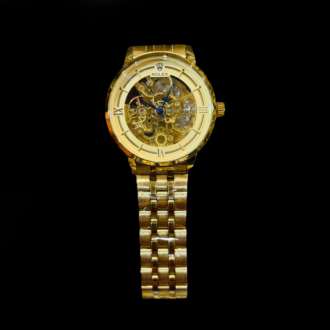 Rolex-Inspired Skeleton Automatic Watch – Full Gold Edition