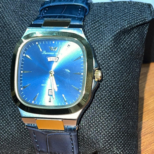 Success Way Royal Blue Dial Watch – Day & Date Display | Leather Strap