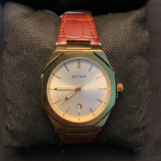 BESTWIN Classic Men's Analog Watch with Leather Strap – Elegant Dress Timepiece