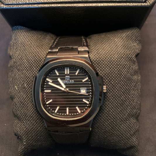 REWARD Black Men's Dress Watch – Date Display & Leather Strap