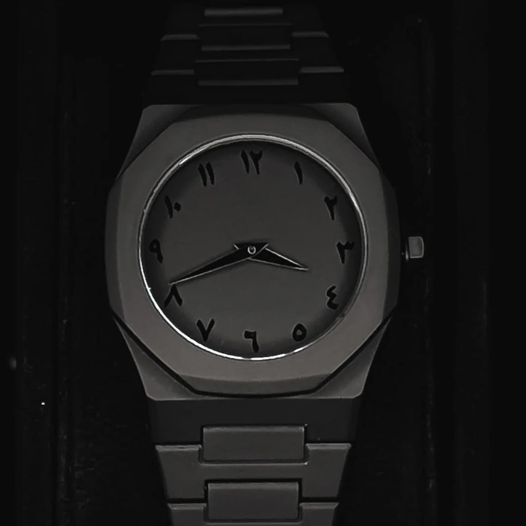 Matte Black Arabic Dial Watch – Ultra-Minimalist Timepiece