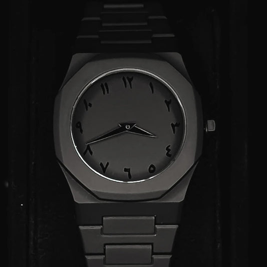 Matte Black Arabic Dial Watch – Ultra-Minimalist Timepiece