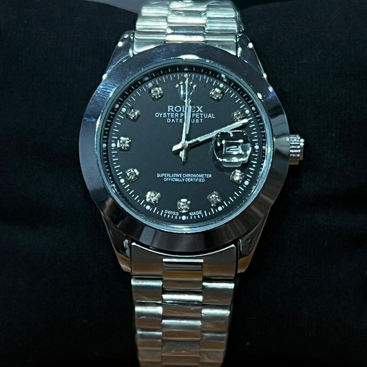 Rolex Datejust – Black Dial with Diamond Hour Markers (Stainless Steel)