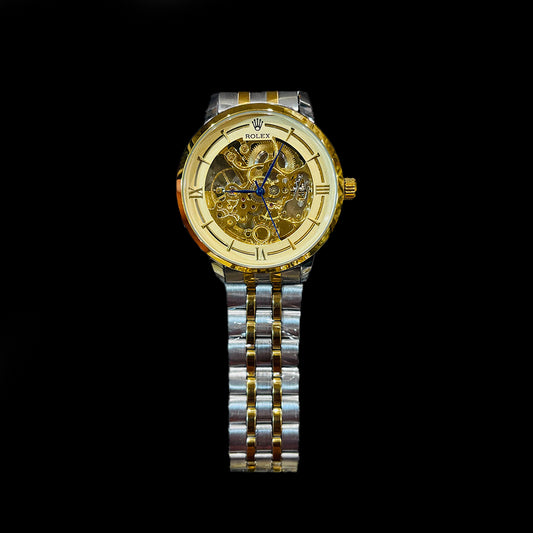 Rolex-Inspired Skeleton Automatic Watch – Two-Tone Luxury Edition