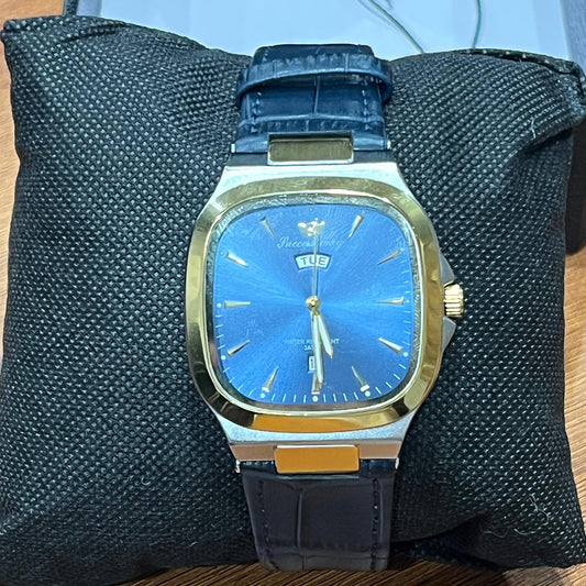 Success Way Royal Blue Dial Watch – Day & Date Display | Leather Strap